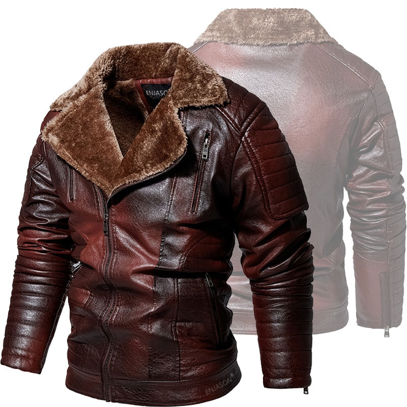 Thumbnail: Men's Leather Jackets 2022 Stand Collar Coats Mens Motorcycle Leather Jacket Ca