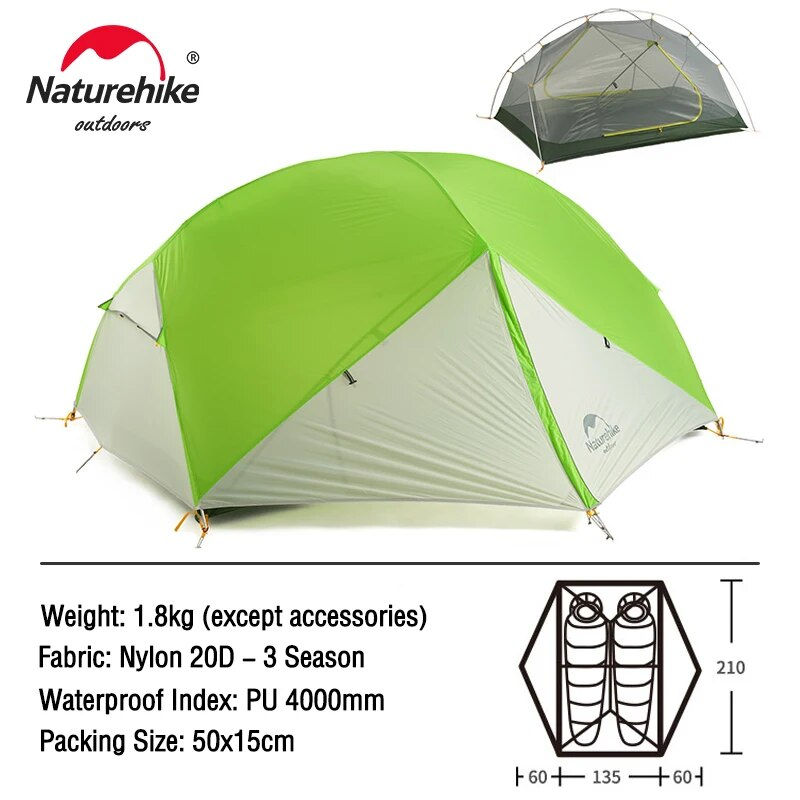 Thumbnail: Naturehike Mongar 2 Tent 2 Person Backpacking Tent 20D Ultralight Travel Tent W