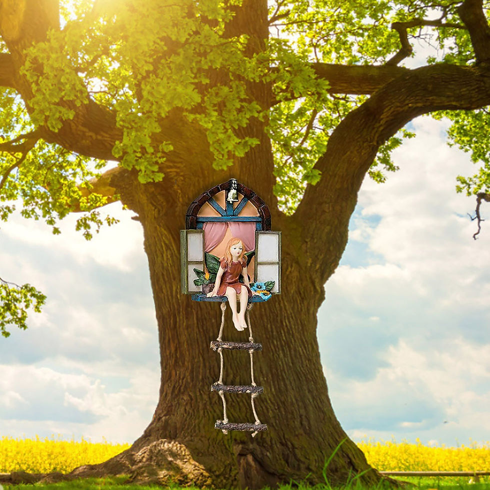 Thumbnail: Fairy House Tree Hanging Sculpture Window Fairy Ladder Resin Statue Figurine Ou