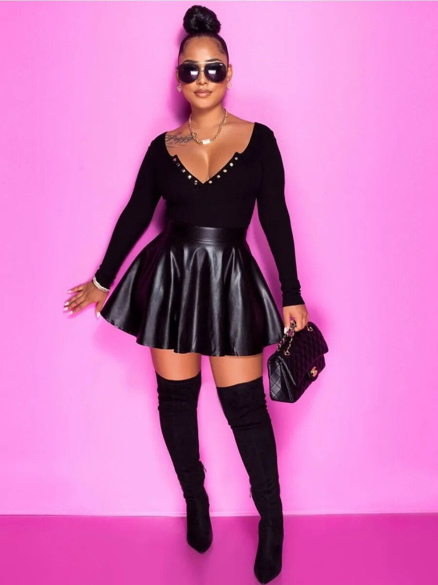 Thumbnail: LW SXY Plus Size Faux Leather Ball Gown A Line Skirt 2023 Women Autumn Winter B