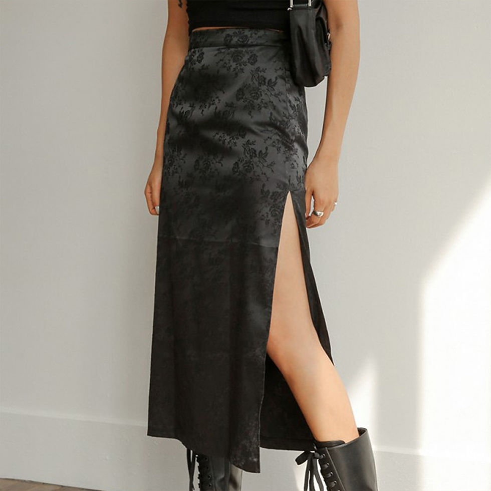 Thumbnail: Jacquard Weave Bodycon Long Skirt Side Slit Women Summer Midi Skirt Solid Color