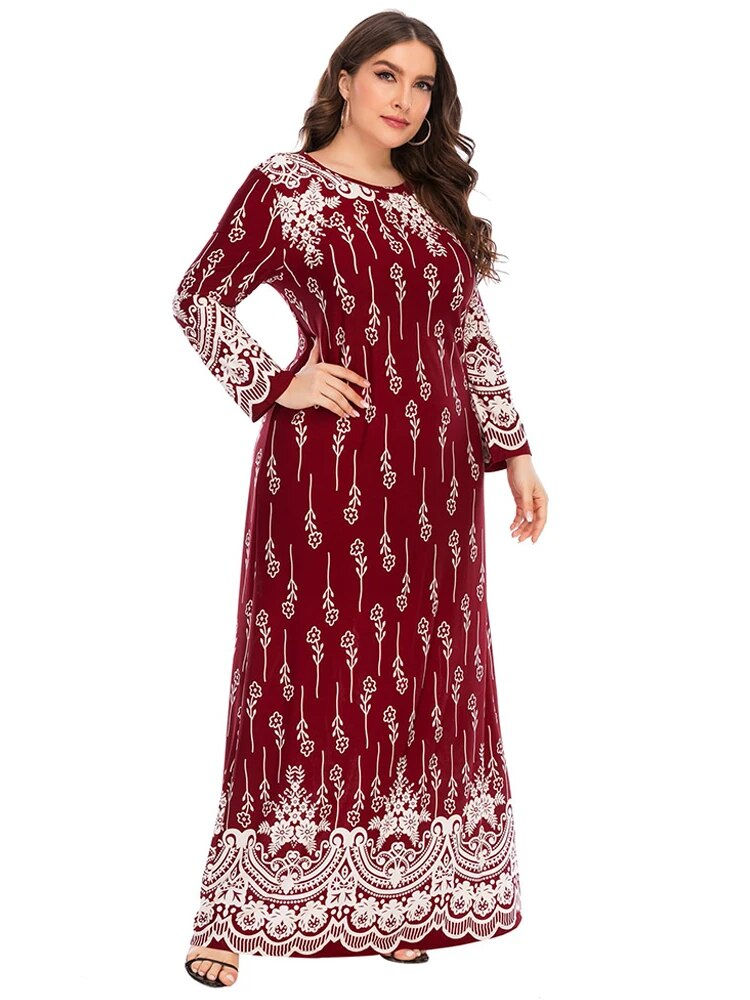 Thumbnail: Abaya Muslim Dress Woman Autumn Winter Long Sleeve Retro Floral Print Maxi Long