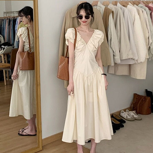 Miniatura: Woman Dress Cute Beach Bubble Sleeve Boho Slimming A Line Dress French Hepburn