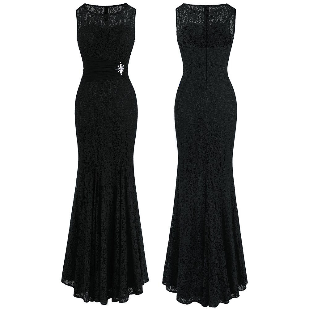 Angel-fashions Women's Sheer Evening Dresses Long Pleated Beading Floral