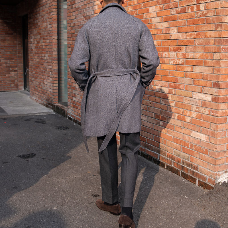 Thumbnail: Men's Herringbone Wool Slim Fit Mid Length Coat