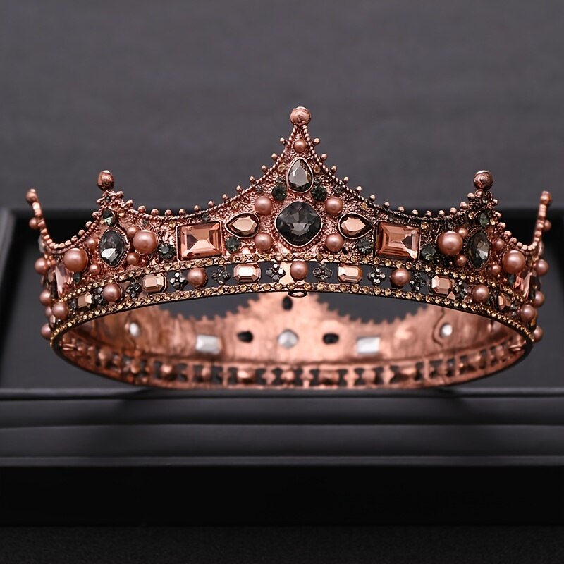 Thumbnail: Vintage Wedding Crown Tiara Crystal Pearl Round Tiaras Baroque Bridal Crown Wed