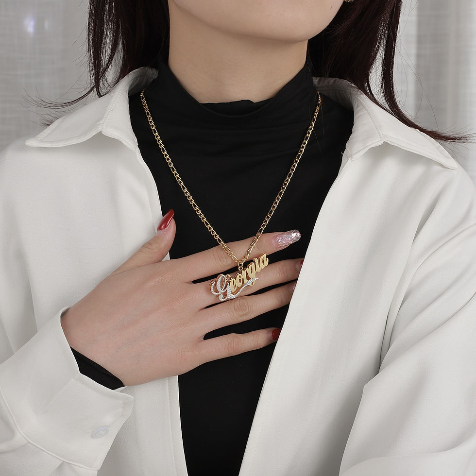 Miniatura: Qitian Personalized Double Layer Two Tone Nameplate Stainless Steel Jewelry