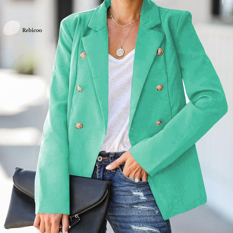 Thumbnail: Women Simple Casual Office Blazer Solid Colors Double Breasted Blazer All-Match