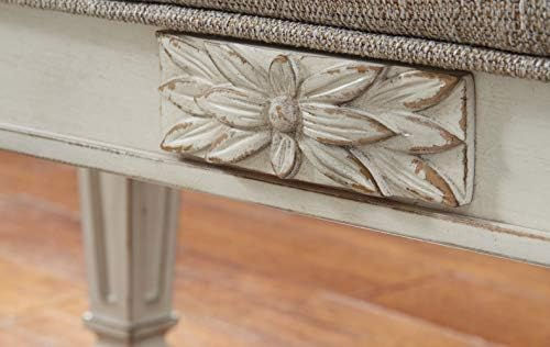 Thumbnail: French Country Upholstered Tufted Accent Bench, Antique White Pedicure spa foot