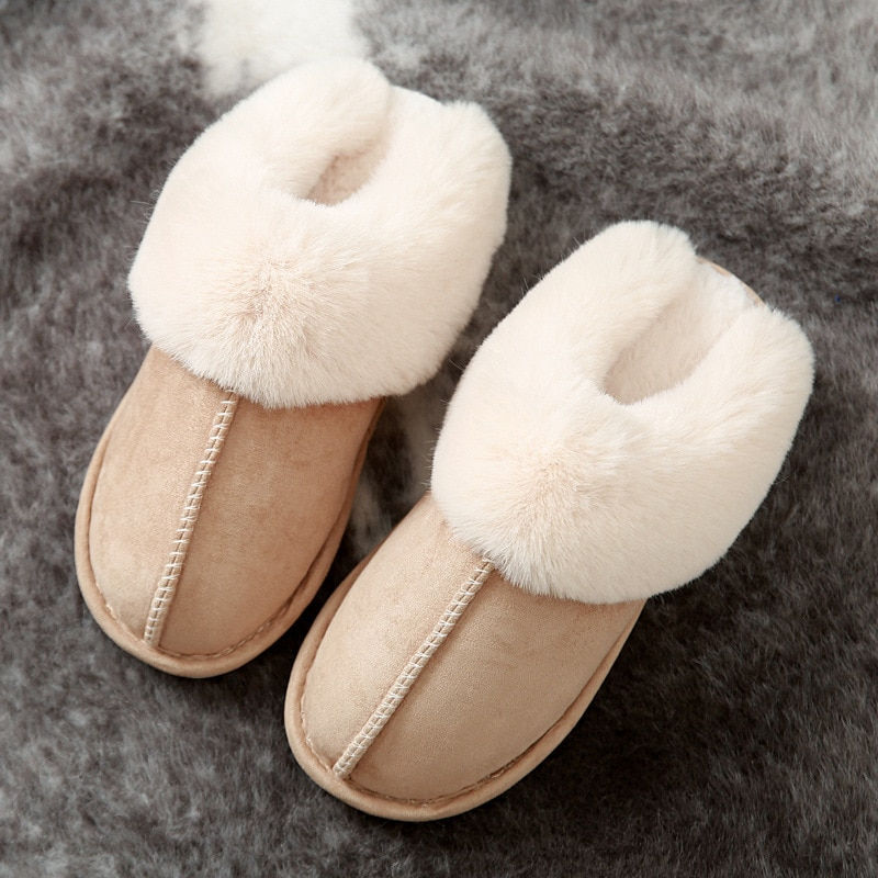 Thumbnail: 2023 Winter Warm Home Fur Slippers Women Luxury Faux Suede Plush Couple Cotton