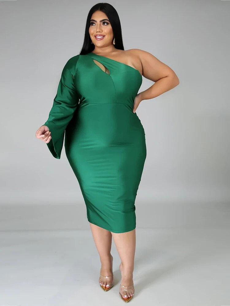 Thumbnail: Sexy Dress Women Plus Size Party Elegant One Shoulder Long Sleeve Dress High Wa