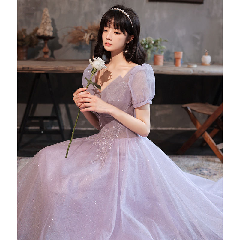 Thumbnail: HOOR Women Luxury Puff Sleeve Backless Shiny Prom Gown