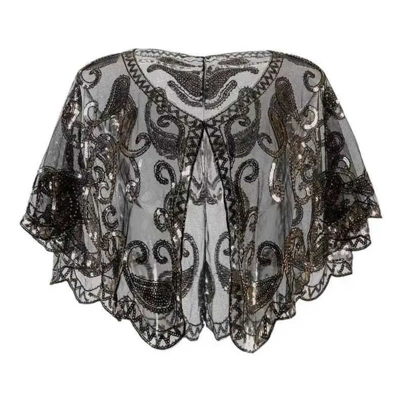 Thumbnail: Women's 1920s Shawl Beaded Sequin Deco Evening Cape Bolero Flapper Cover Up Eur