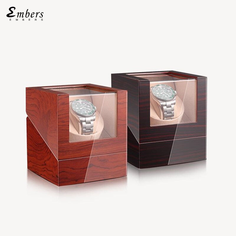 Thumbnail: Embers Luxry Single Watch Winder Battery Wooden Shaker Watch Box Automatic Wind