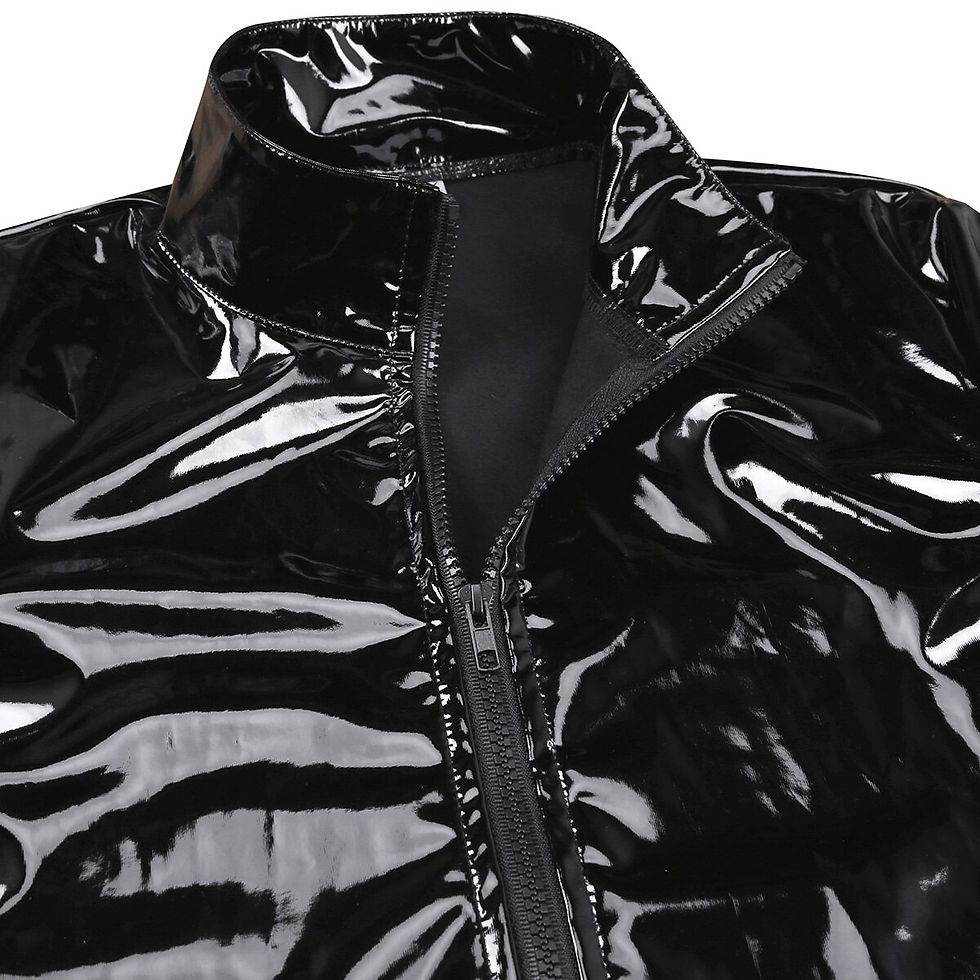 Thumbnail: YiZYiF Men Shiny Metallic Front-Zip Stand Collar Tops Wet Look Cute Patent Leat