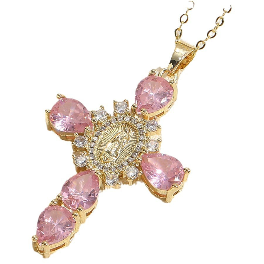 Sīktēls: Cross Virgin Portrait Pendant Necklace For Women