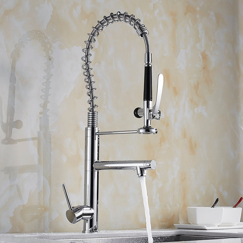 Μικρογραφία: Black Kitchen Faucet Chrome Brass Tall kitchen faucet mixer Sink Faucet Pull