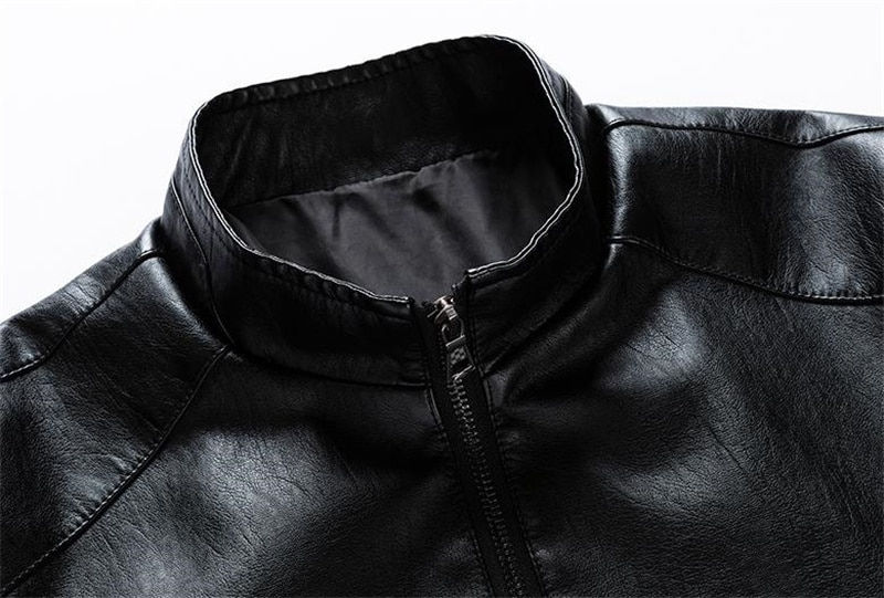 サムネイル： Leather PU Jacket Men Casual Outwear Coat Windbreaker Motorcycle Leather Winter