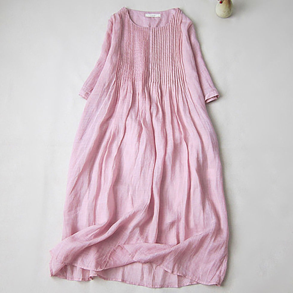 Thumbnail: Loose Short Sleeve Dress Spring And Summer Cotton And Linen Baptism Casual