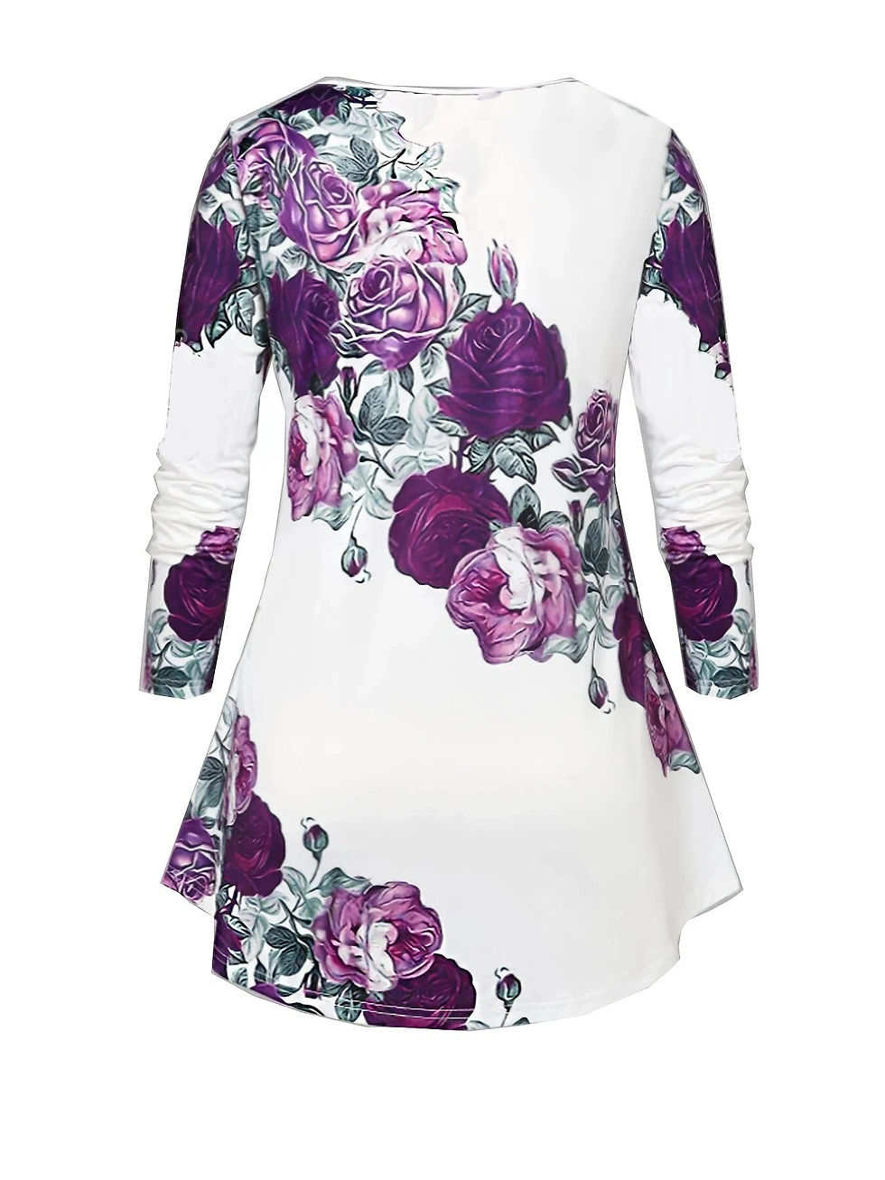 Thumbnail: Plus size women plus floral print long sleeve crew neck top and denim print leg