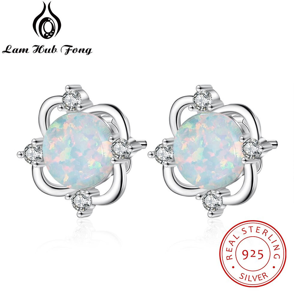Thumbnail: 925 Sterling Silver Opal Stud Earrings for Women Silver 925 Cubic Zirconia Stud