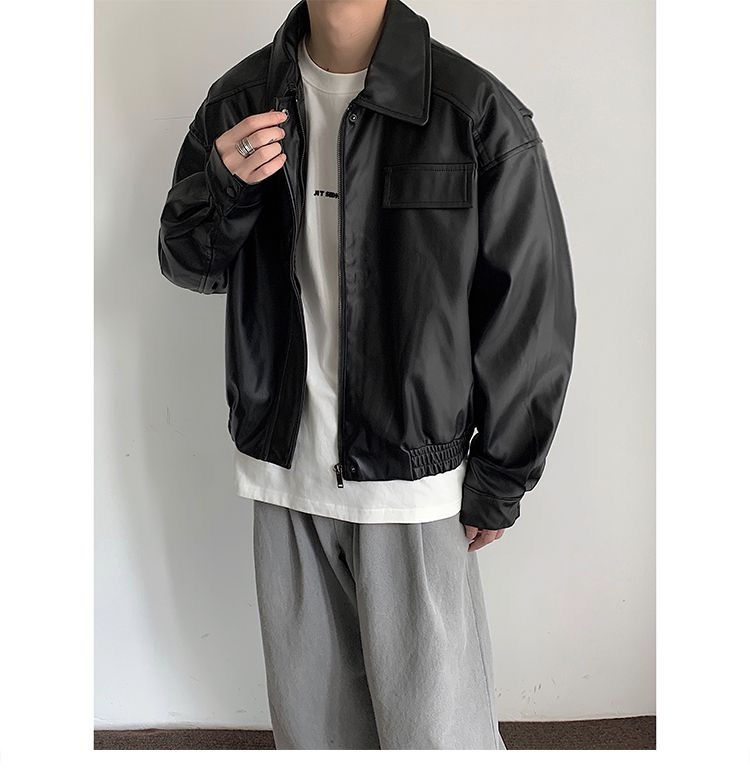 Minijatura: Vintage Motorcycle Leather Coat Men's Autumn