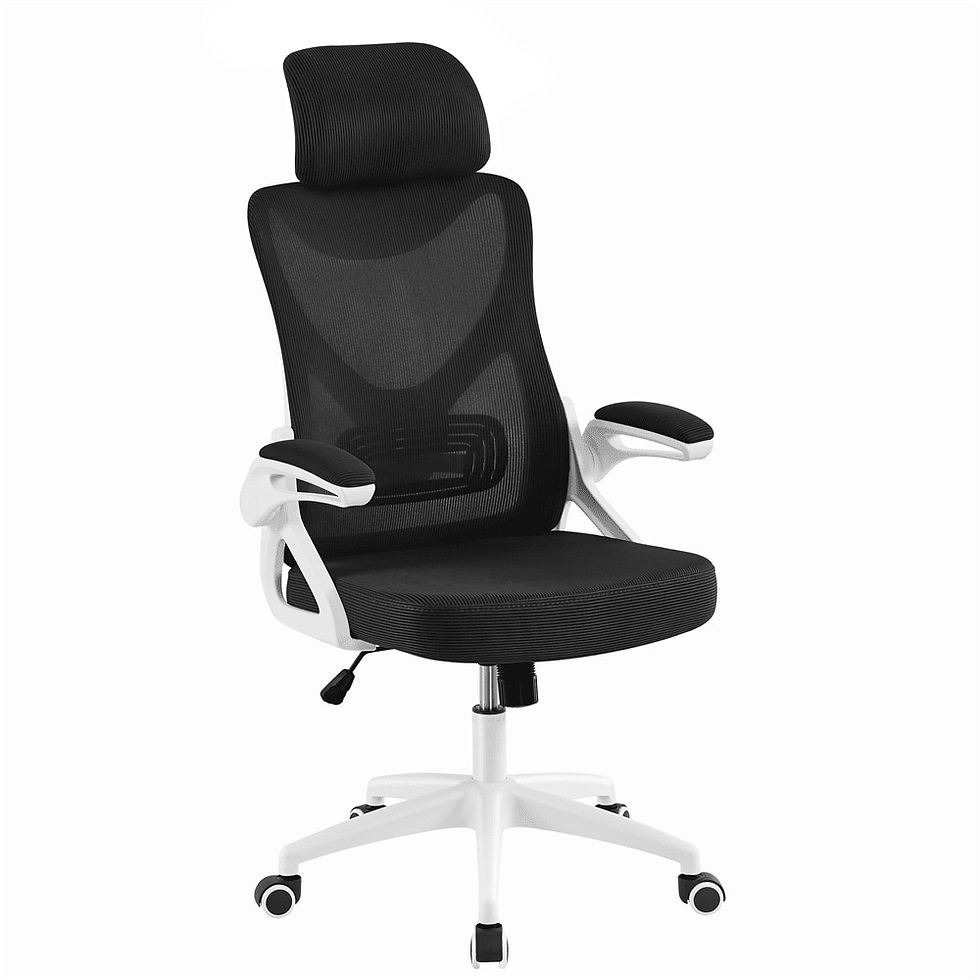 Thumbnail: High Back Ergonomic Mesh Office Chair with Adjustable Padded Headrest, White/Bl