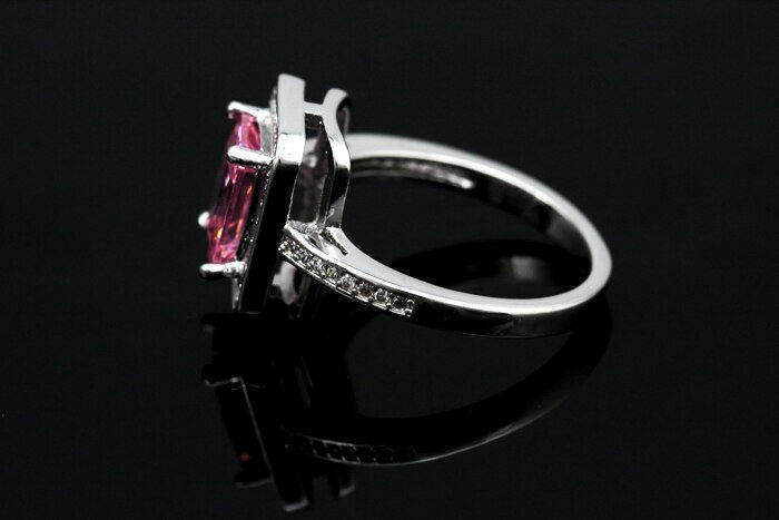 Thumbnail: US STOCK 15% off Pink Square Ring with Stones Wedding Rings for Women
