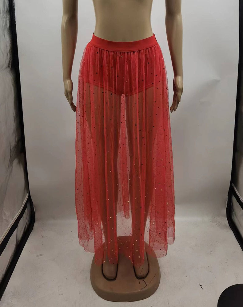 Imej kecil: Echoine Women Gauze High Waist See Through Lace Package Hip maxi Skirts Fashion