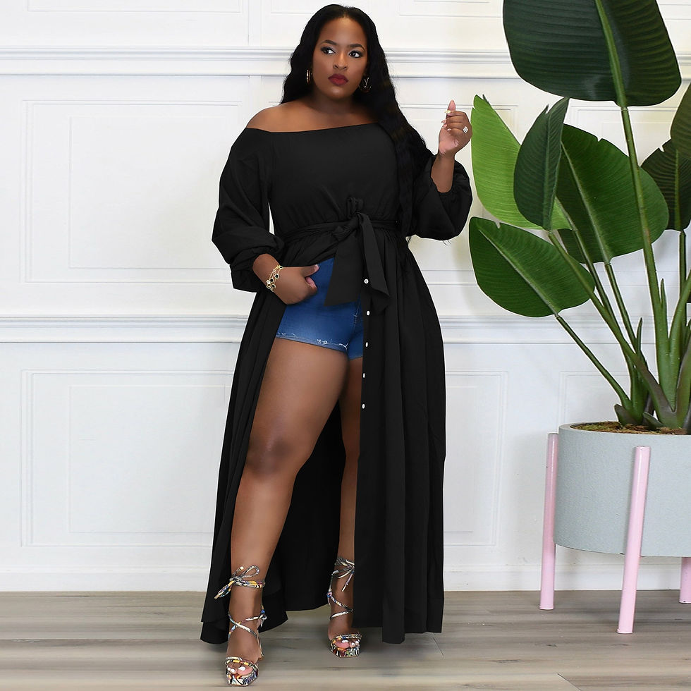Thumbnail: Perl Plus Size Off The Shoulder Dress Full Sleeve Irregular Maxi Dress Solid Fa