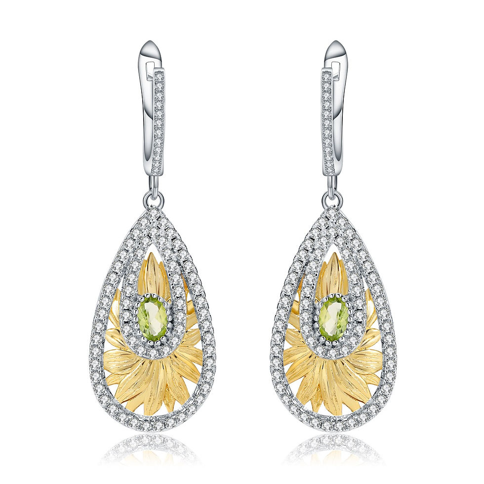 Thumbnail: GEM'S BALLET 1.03Ct Natural Peridot Sunflower Earrings 925 Sterling Silver Orig