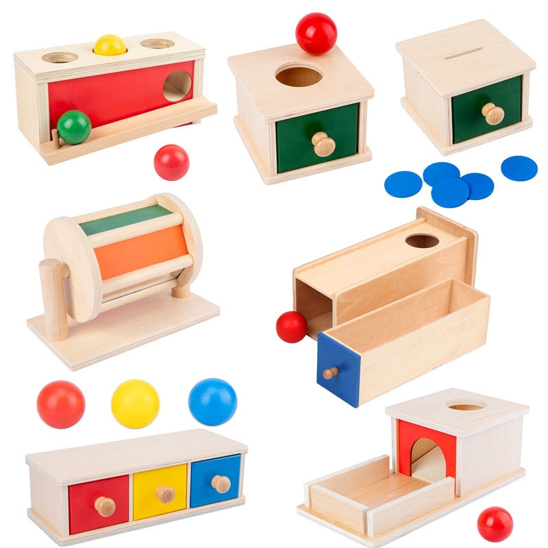 Thumbnail: New Montessori Macaroon Color Spinning Drum Match Coin Box Permanent Box Round