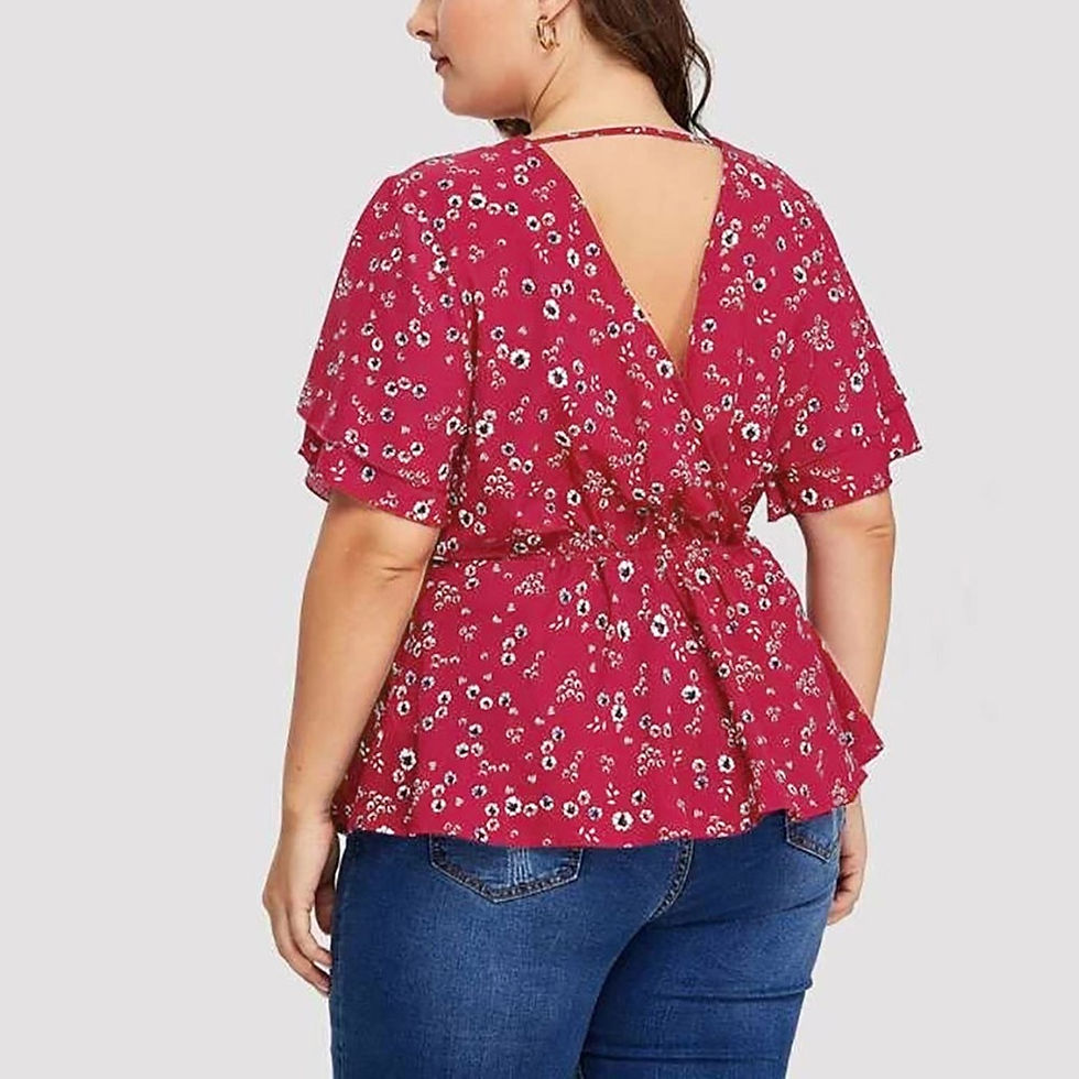 Miniatura: Plus Size Flower Print Tops Women's Fashionblouse V Neck Short Sleeve Shirts Ru