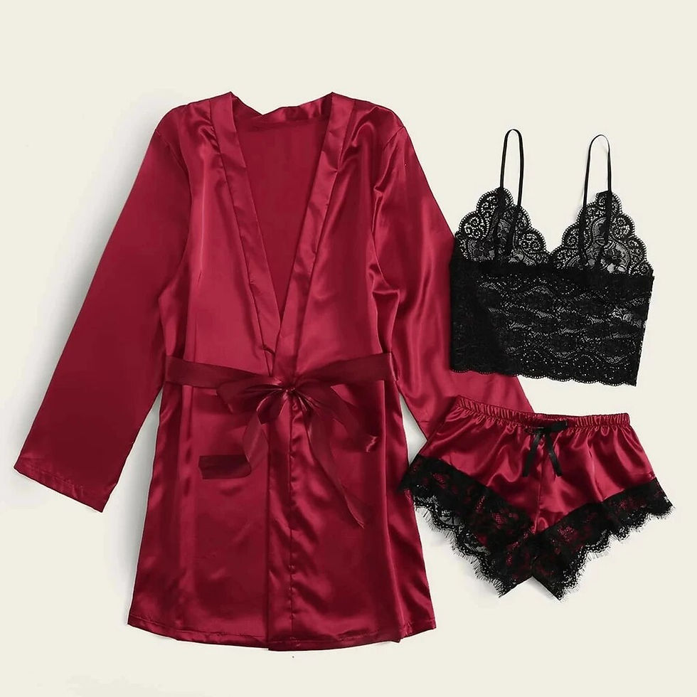 Thumbnail: Cute Nightgown Lingerie Black Lace Patchwork Nightdress Women Silk Kimono Linge