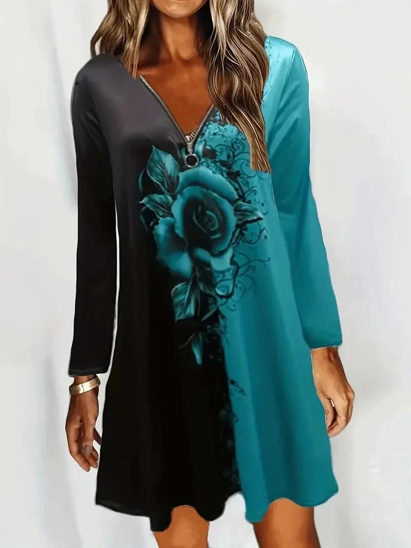 ภาพขนาดย่อ: 2023 Autumn/Winter Plus Size Casual Women, Color Block Printed Splicing Zipper