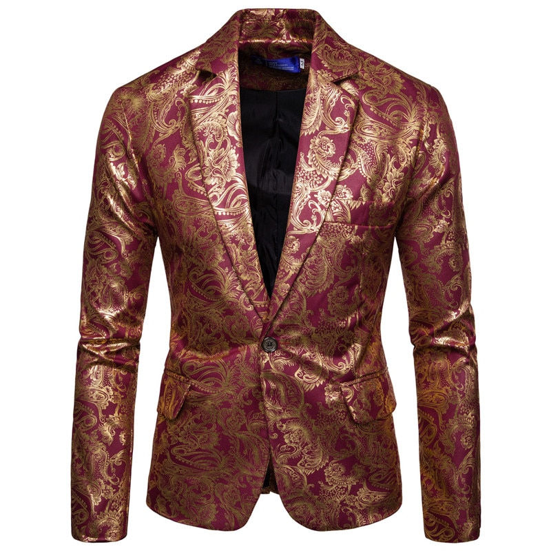 ภาพขนาดย่อ: Men's Casual Blazer Jacket Suit Party Suit High-end Fashion Luxury Men's Golden
