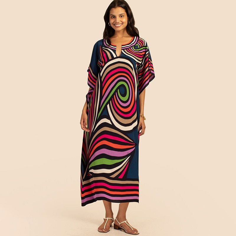Thumbnail: Printed Kaftans for Women Beach Cover Up Seaside Maxi Bohemian Dresses Beachwea