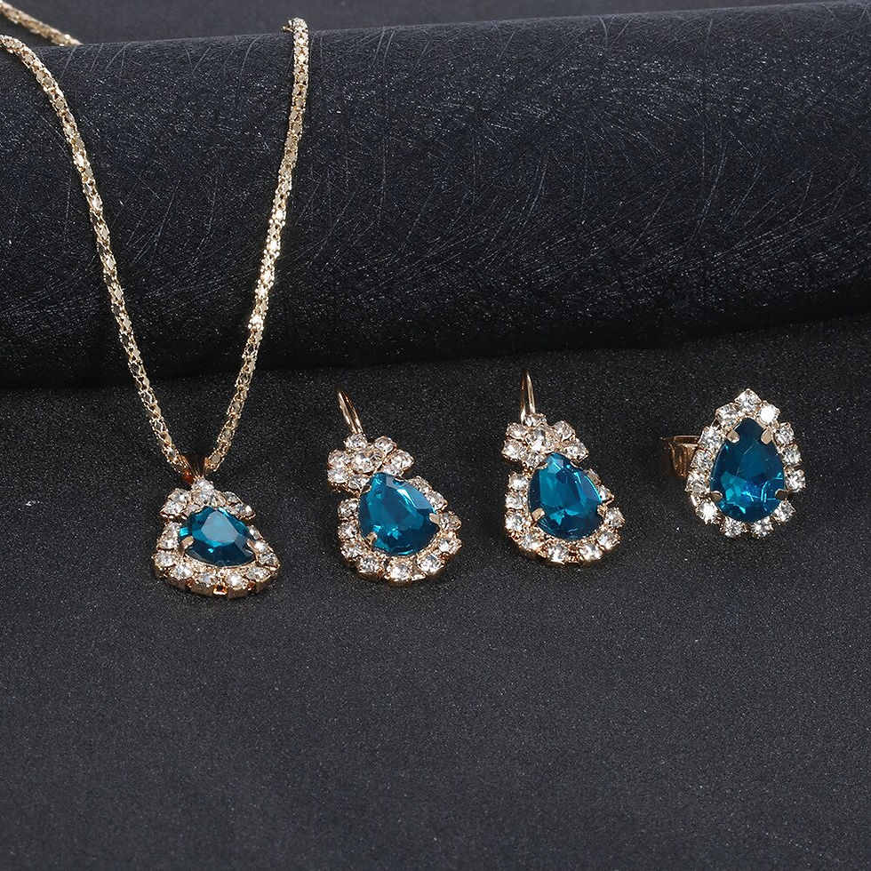 Thumbnail: Fashion Three -Piece Love Crystal Pendant Clavicle Necklace Ears Ring Ring Thre