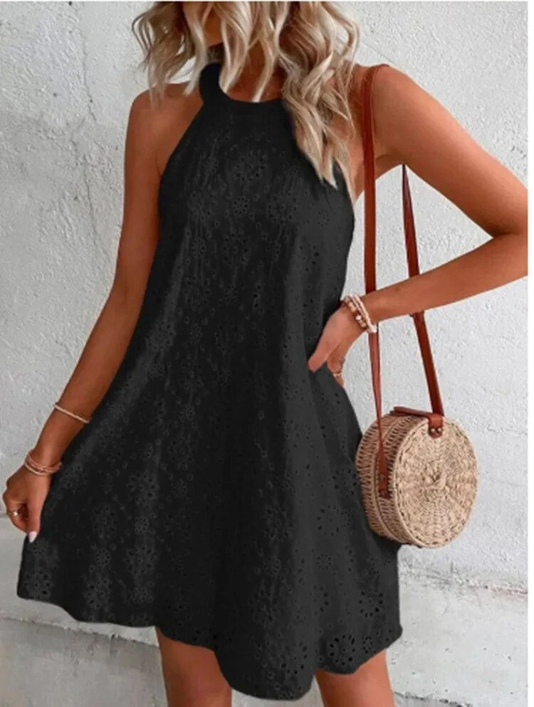 Thumbnail: Summer Women O Neck Sexy Slim Mini Dresses Sleeveless Club Evening Party Black