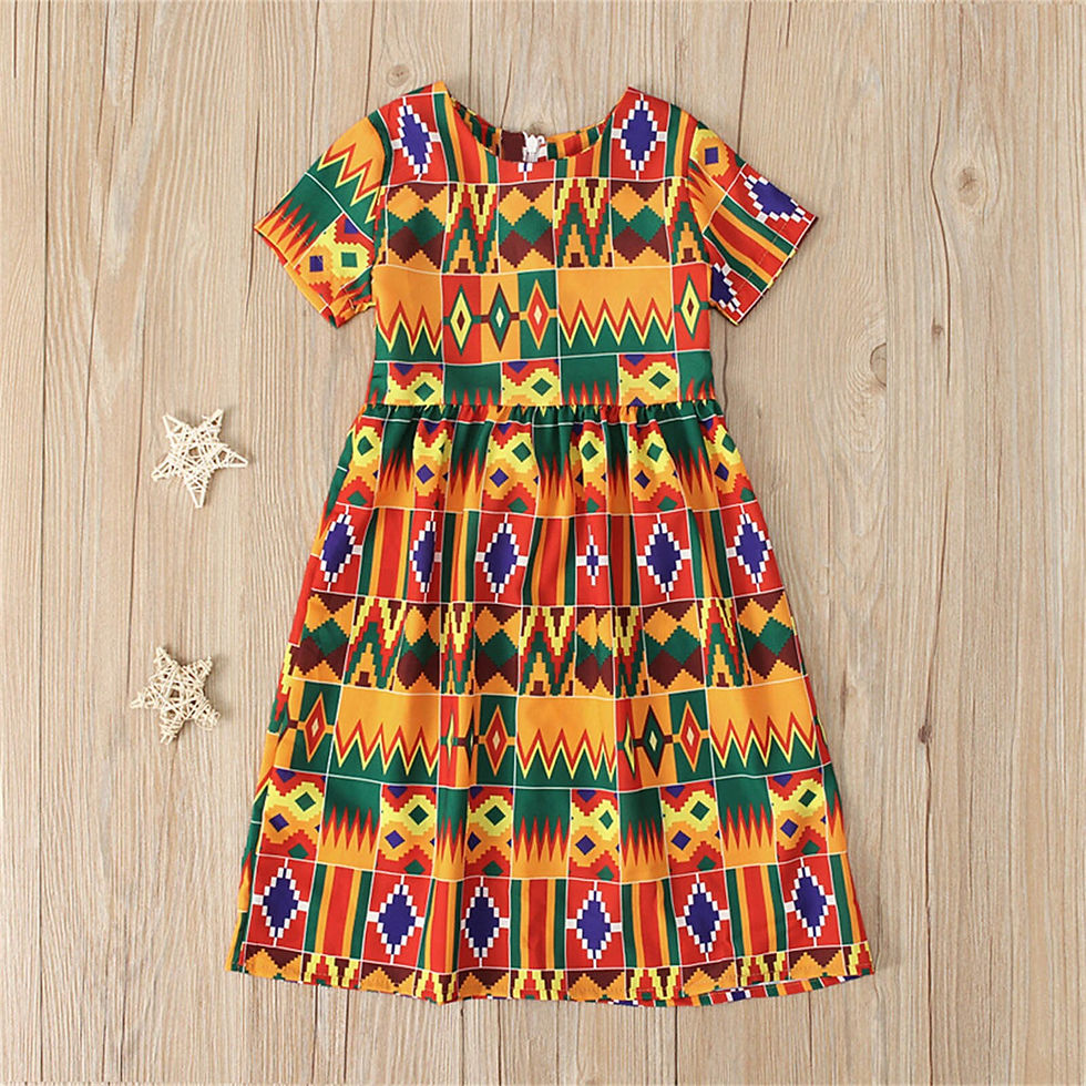 Thumbnail: 0-5Y Toddler Kids Baby Girl Dashiki African Print Dresses + Headwear Short Slee