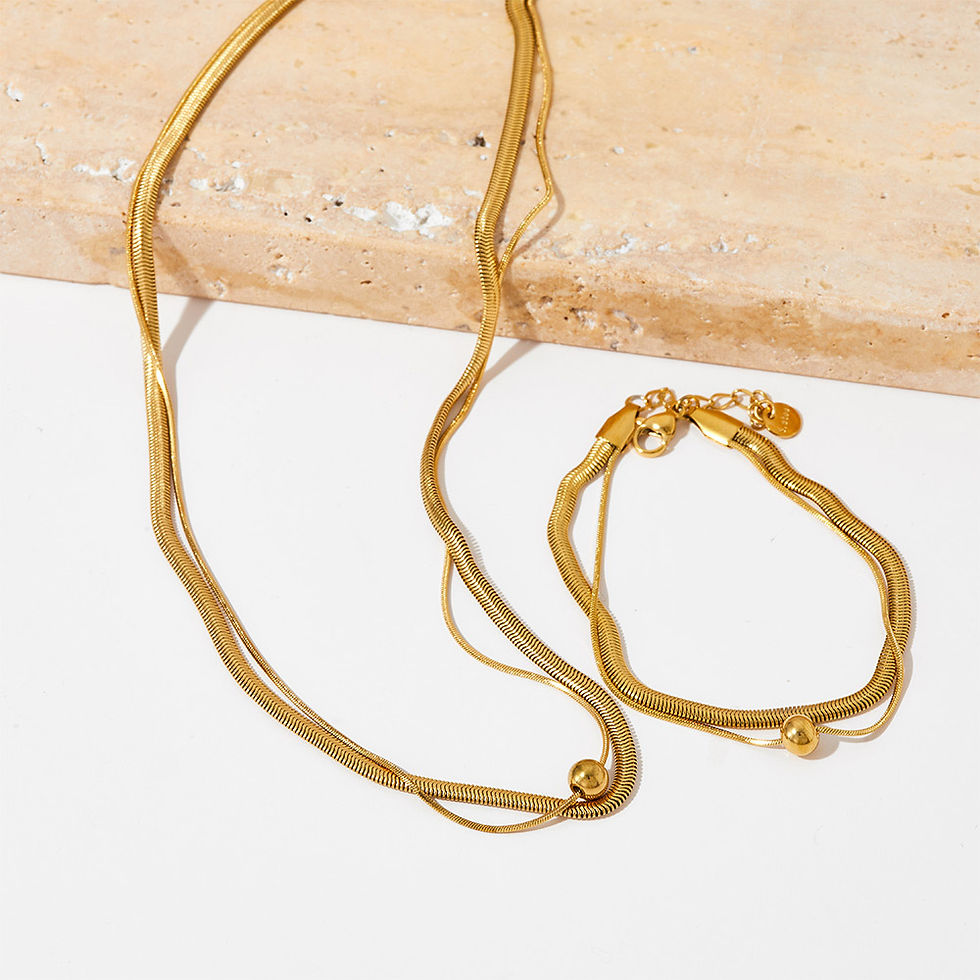 ภาพขนาดย่อ: Double-layer Flat Snake Bones Chain Necklace Bracelet Set