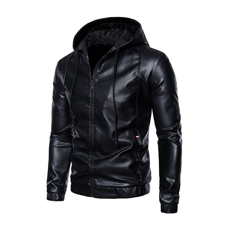 Thumbnail: 2023 Autumn/Winter Men's New Casual and Handsome Hooded PU Leather European and