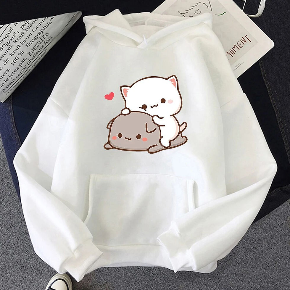 Миниатюра: Harajuku Rubber And Peach Cat Women Plus Size Hoodie Long Sleeve Sweatshirt Loo