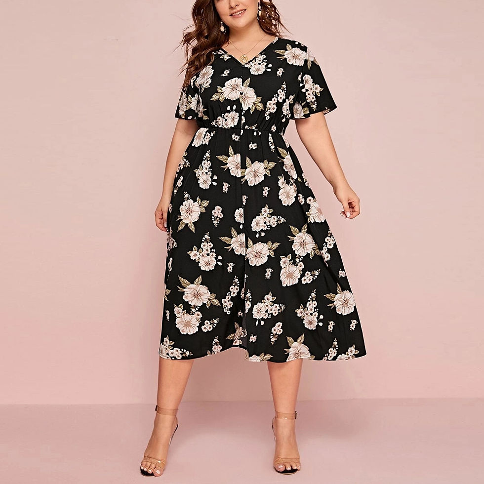 サムネイル： Plus Size Dresses Women Boho Beach Flower Print Midi Dress 2022 Spring Summer H