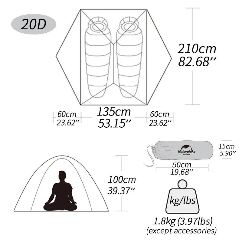 Sličica: Naturehike Mongar 2 Tent 2 Person Backpacking Tent 20D Ultralight Travel Tent W