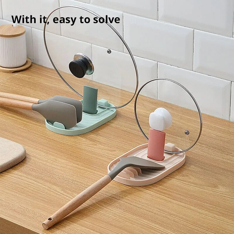 Thumbnail: 1pc Green/Pink/Bule/Pink Silicone Nordic Style Pot Lid Shovel Storage Rack Prac