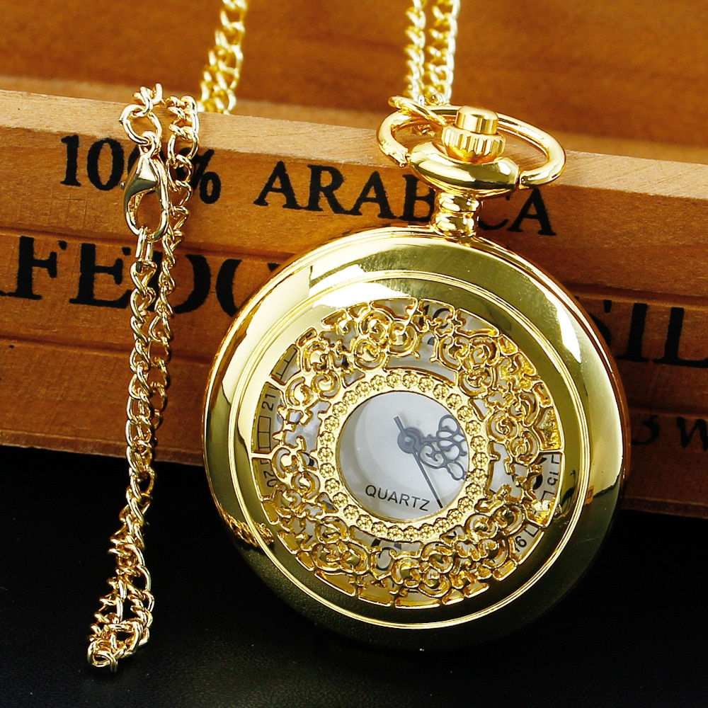 Vintage hollow men's women's Arabic digital quartz pocket watch necklace Pendan
