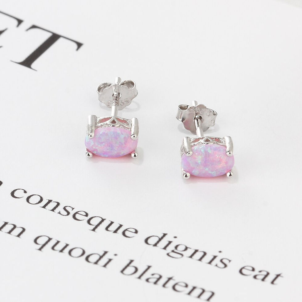Miniatura: 925 Sterling Silver Oval Pink Fire Opal Earrings for Women Fashion Korean Earri