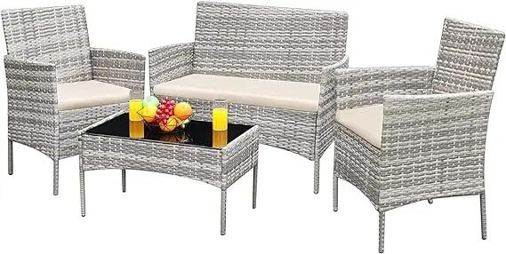 Sličica: Greesum Patio Furniture 4 Pieces Conversation Sets Outdoor Wicker Rattan Chairs