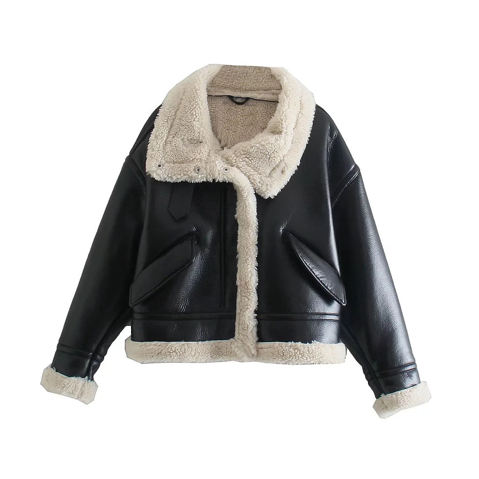 Thumbnail: Trendy Biker Fleece Padded Faux Leather Jacket